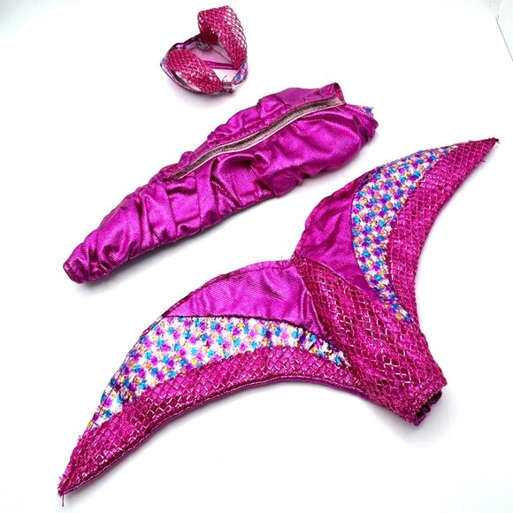 Mermaid Teresa Barbie1995 Fuchsia Glitter Mermaid Skirt Top Tail Set Outfit Only - Picture 7 of 12